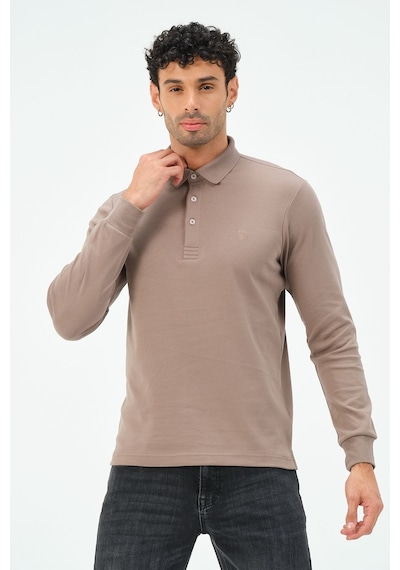 Uzun Kollu Regular Fit Erkek Polo Yaka T-shirt Vizon