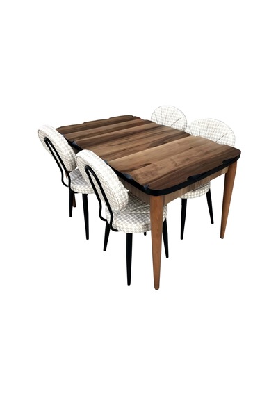 Evimeaksesuar Mdf Ceviz Açılır Kütük Masa + 4 Adet Midye Metal Döşemeli Sandaly Evimeaksesuar Mdf Ceviz Açılır Kütük Masa + 4 Adet Midye Metal Döşemeli Sandaly