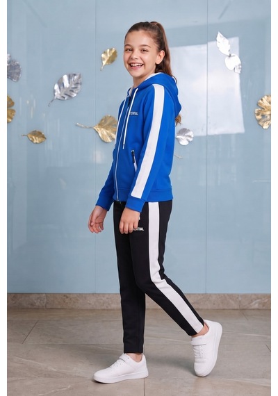 Pina Kids Kız Çocuk Potential Kalın Şeritli Kapüşonlu Düz Paça Dalgıç Kumaş Eşofman Takımı Esf7016 mavi Pina Kids Kız Çocuk Potential Kalın Şeritli Kapüşonlu Düz Paça Dalgıç Kumaş Eşofman Takımı Esf7016 mavi