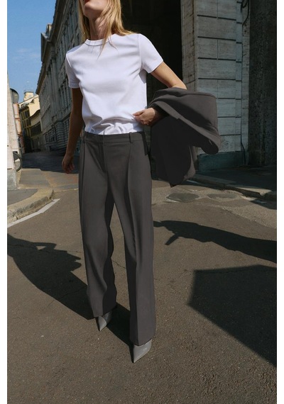 Açelyaokcu Premium Vento Orta Bel Wide Leg Dokuma Pantolon Gri