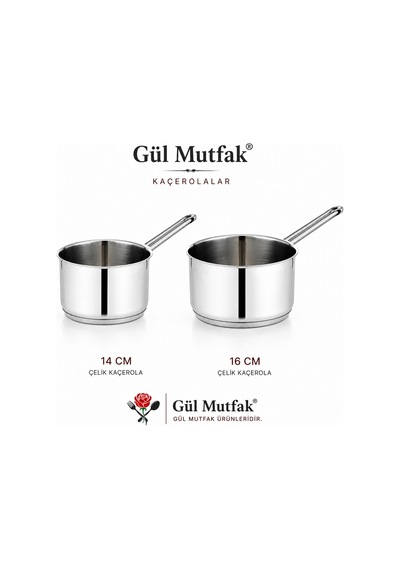 Gül Mutfak 2 Li Paslanmaz Çelik Kaçerola Sosluk Sütlük Seti Tabanlı