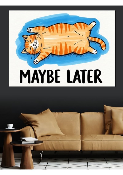 Ahşap Tablo Maybe Later Tembel Kedi Figürü