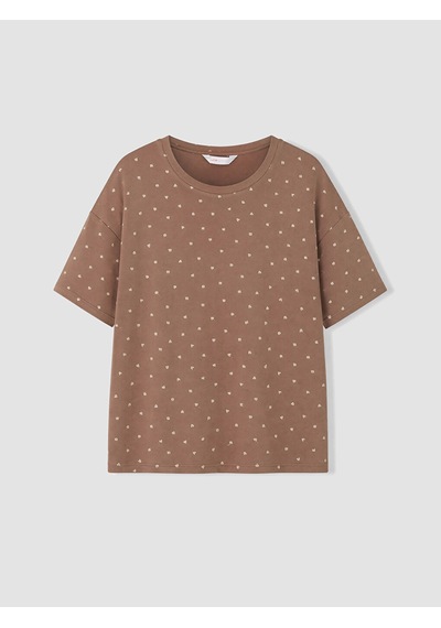 Lcw Dream Kahverengi Kalp Desenli Kadın Pijama Üstü