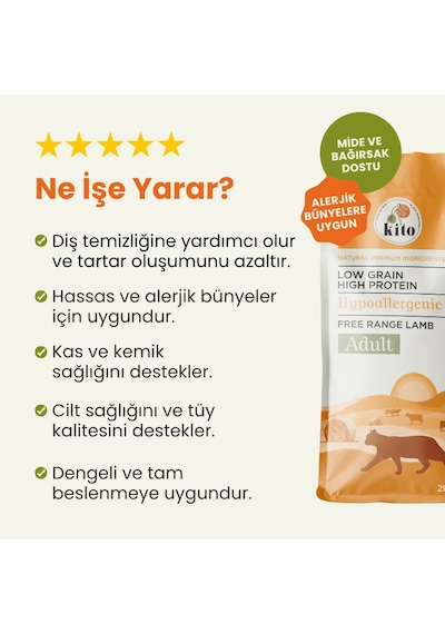 Kito Doğal Besi Kuzu Etli Yetişkin Kedi Maması 2 KG
