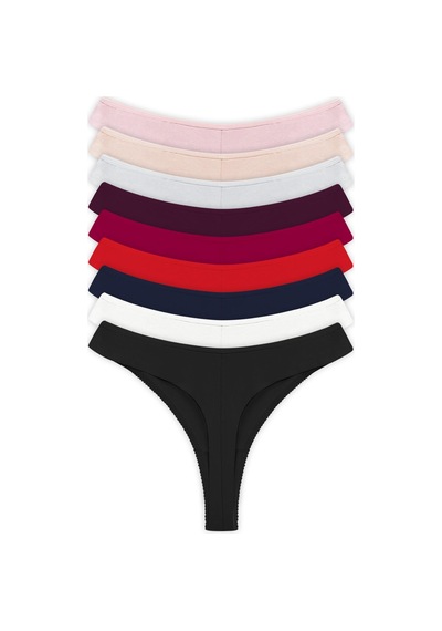 Cottonhill Basic Pamuklu Kadın Tanga Külot 9'lu Paket Renkli-8 Çok Renkli