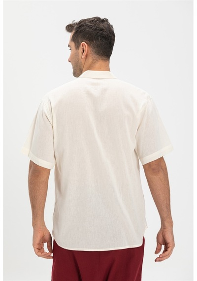 Eliş Şile Bezi Büyük Beden Şile Bezi Kısa Kol Tek Cepli Hakim Yaka Erkek Yazlık Tshirt Krem 3002 Krem