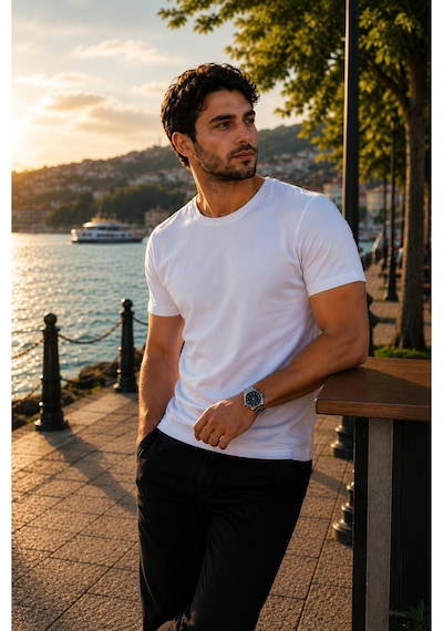 Luxıc Core Erkek Slim Fit Beyaz Bisiklet Yaka Pamuk Penye Günlük Rahat Basic Tişört