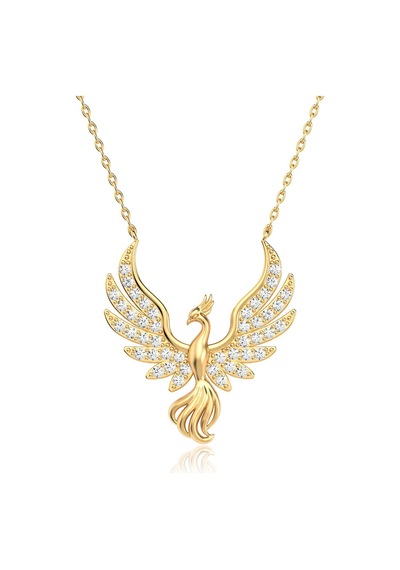 İndigo Takı Işıklı Kutuda Anka Kuşu Altın Kaplama Gümüş Kolye Gold
