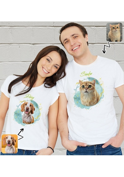 Bk Gift Kişiye Özel İki Evcil Hayvan Tasarımlı Beyaz Tişört-1, Sevgiliye Hediye, Arkadaşa Hediye, Trend T-shirt Kobitmeyencom33923 Bk Gift
