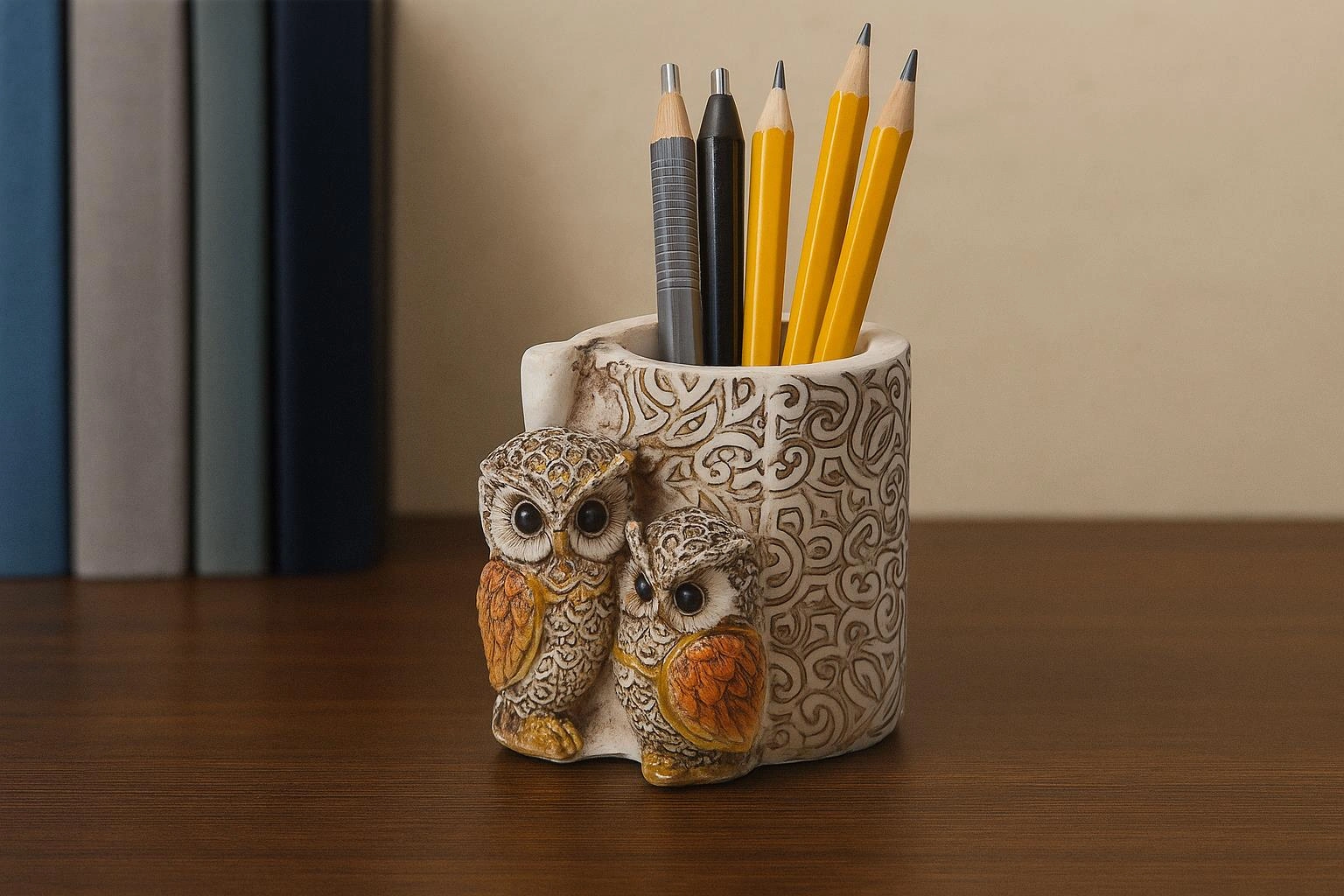 Lüks İşlemeli Aynalı Baykuş Kalemlik Biblo Dekoratif Heykel Ev Ofis Yeni Yıl Hediyelik 9 X7 Cm 9 - 11 Cm