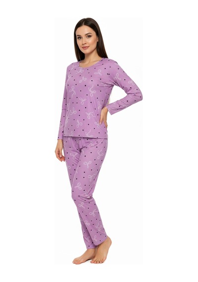 Bisiklet Yaka Süet Pijama Takımı 6007 Lila Mor