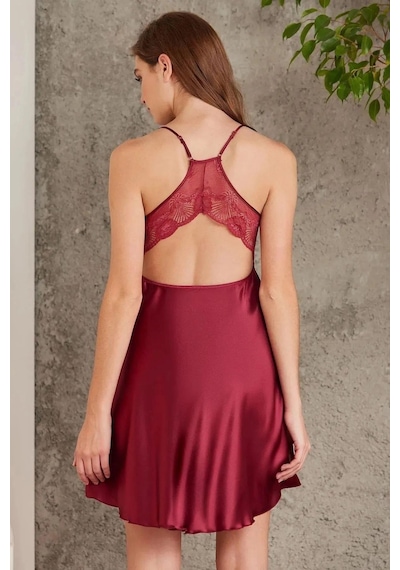 Pierre Cardin 7085 Kadın Çeyizlik Dantelli Saten 4'lü Set-bordo
