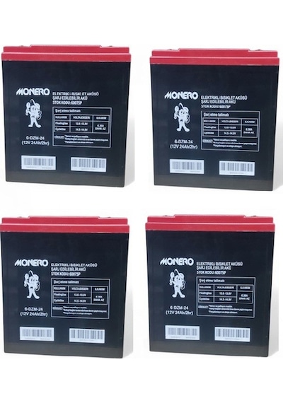 Monero 12v-24 Amper Dik E-bıke Akü 4'lü Paket 20 Amper İle Aynı Ebatlarda Ebatlar: 180 X 78 X 170mm