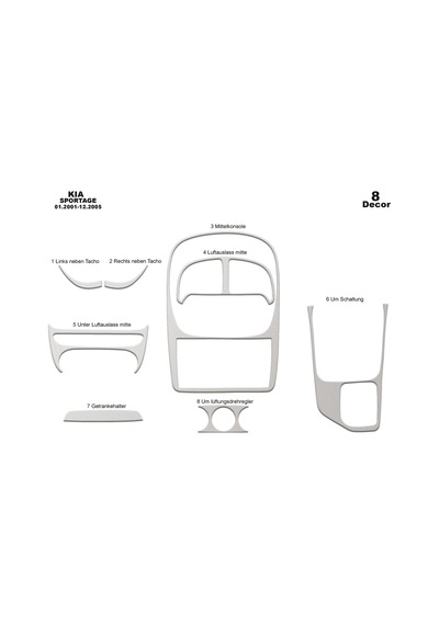 Kia Sportage Torpido Kaplama 2001-2005 8 Parça Alüminyum