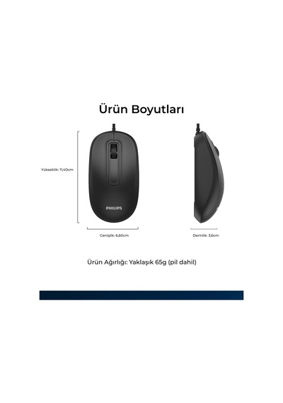 Philips SPK7238 USB Kablolu 1200 DPI 3 Tuşlu Optik Mouse