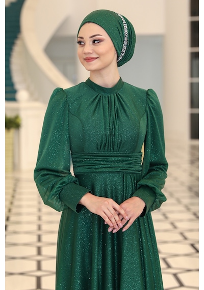 Raika Moda Şık Tasarım Tül Kübra Abiye Zümrüt
