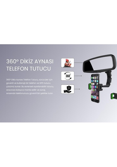Cosmostech Araç Dikiz Aynası Telefon Tutucu Standı 360° Derece Ayarlanabilir Telefon Tutacağı