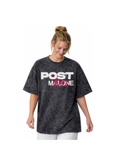 Post Malone Rapper Şarkıcı Baskılı Unisex Oversize Vintage Yıkama Siyah