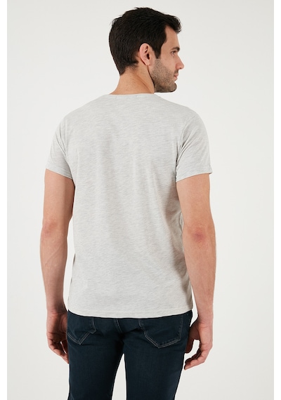 Buratti Pamuklu Slim Fit Bisiklet Yaka Baskılı Erkek T Shirt 541Higher Açık Melanj