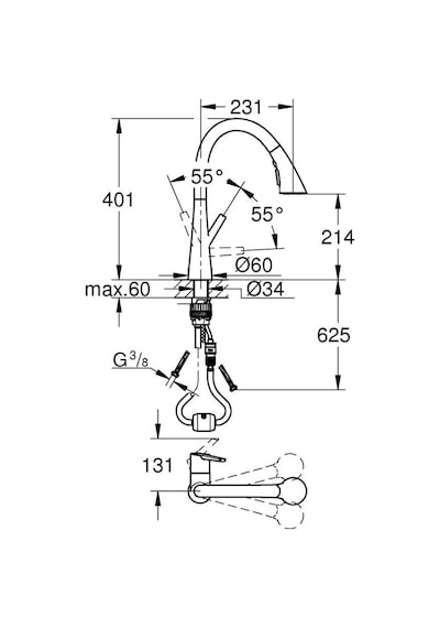 Grohe Eviye Bataryası Spiralli 2 Fonksiyonlu Zedra Krom- 32294002