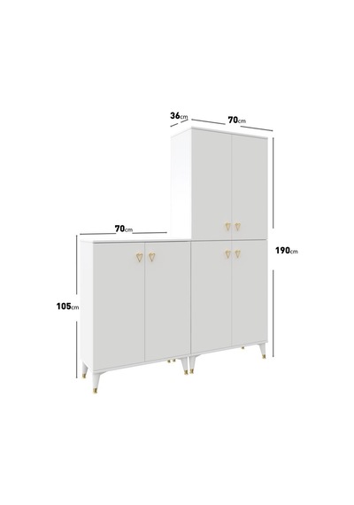 Simple Sp6190 Çok Amaçlı Dolap 6 Kapaklı Mutfak Dolabı Balkon Dolabı Kiler Banyo Dolabı Ayakkabılık Beyaz Gold