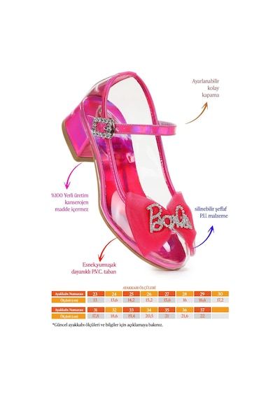Kiko Kids Pinki Kız Çocuk Topuklu Abiye Şeffaf Ayakkabı Fuşya Fuşya