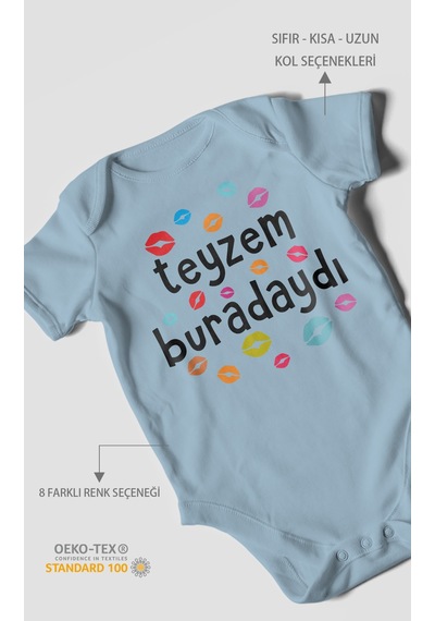 Teyzem Buradaydı Baskılı Bebek Zıbını Çıtçıtlı Body %100 Pamuk Kısa Kol Bebe Mavisi