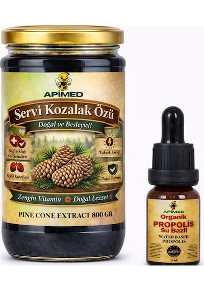 Servi Kozalak Özü 800 Gr Ve Su Bazlı Propolis 20ml %100 Doğal Katkısız Çam Kozalağı Özü Yoğun Kıvam