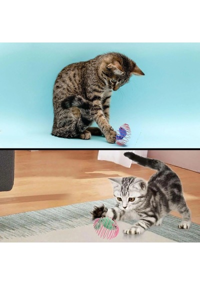 Yaylı Metal Fareli Kafes Kedi Oyun Topu Sıçrayan Spiral Kedi Topu 5468