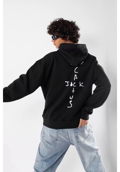 Startmore Cactus Jack Sırt Baskılı Oversize Unisex Beyaz Siyah