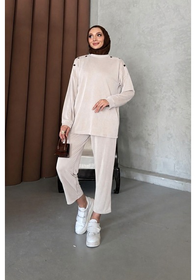Riella Butik Bade Tesettür Takım Krem