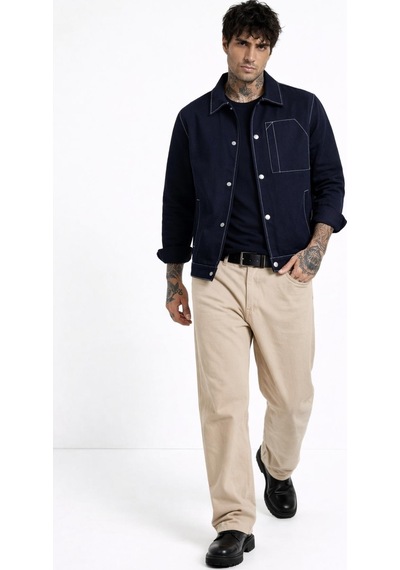 Freemen Erkek Dikiş Detaylı Oversize Gabardin Mevsimlik Ceket & Mont-388 Lacivert