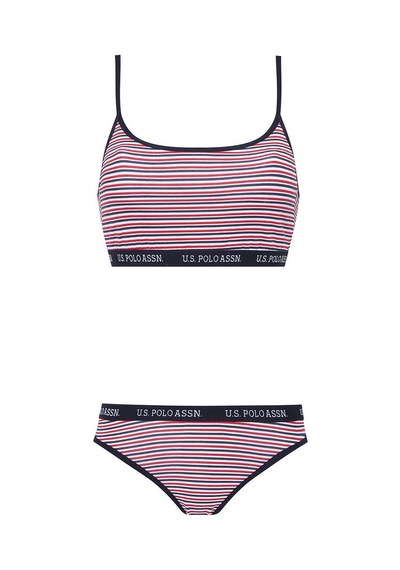 U.s. Polo Assn. Çizgili Büstiyer Slip Takım Lacivert 001