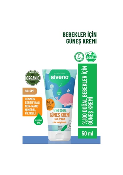%100 Doğal Bebek Güneş Kremi Leke Karşıtı Nemlendirici Bitkisel Vegan Uva Uvb Spf50+ 50 Ml
