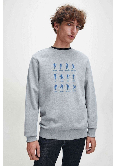 Fortnite Dans Baskılı Gri Melanj Erkek Örme Sweatshirt