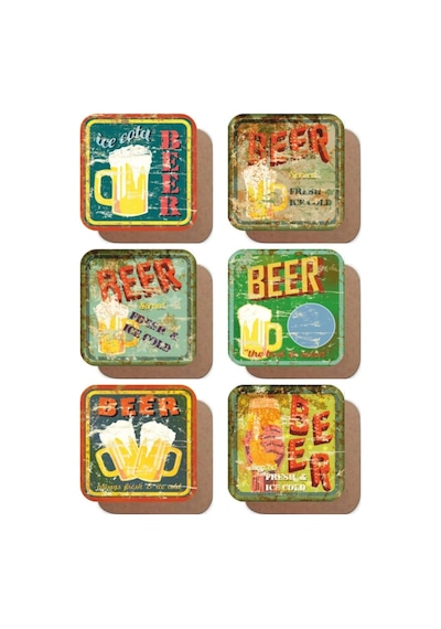 Eskitilmiş Vintage Bira Temalı 6lı Retro Ahşap Bardak Altlığı Seti Diğer