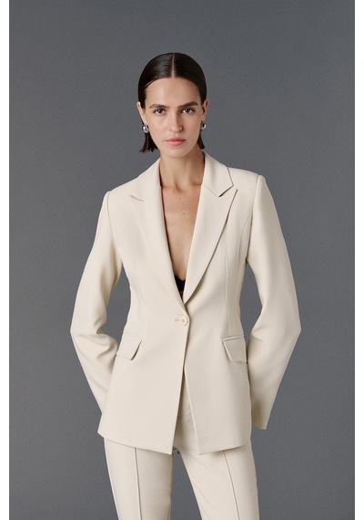 Vatkalı Fitted Kesim Blazer Ceket-20468 Bej