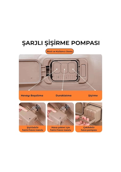 Otomatik Şişme Koltuk, Çift Kişilik, Bej, Kendinden Şişen, Pompa Dahil Genel