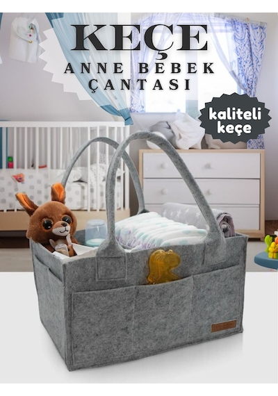 Yunusoğlu Home Anne Bebek Keçe Bakım Çantası Yenidoğan İçin Organizer Düzenleyici Çok Amaçlı Gri