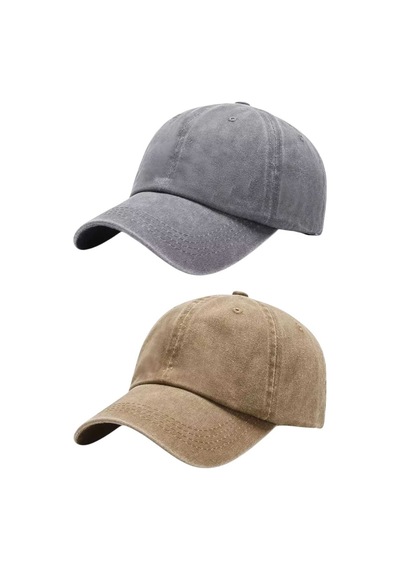 Tezzgelsin Unisex Pamuklu Eskitme 2'li Kep Şapka Gri Camel