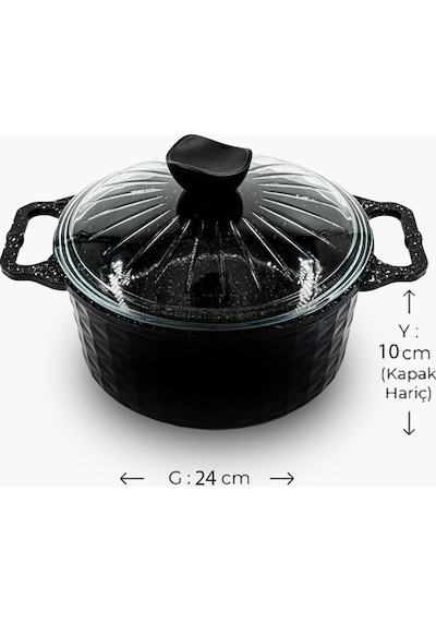 Polochef Döküm Granit Kızartma Tenceresi Fritöz 24cm Siyah