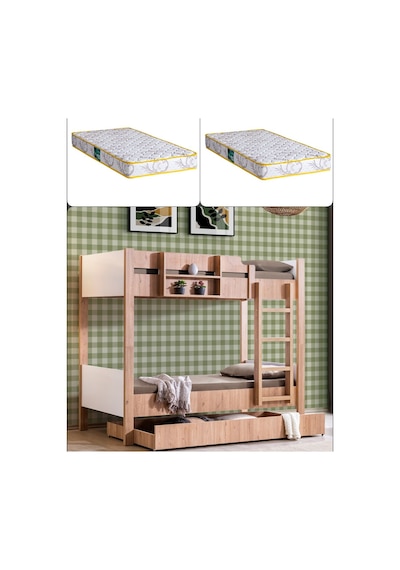 Ranza, Asya Ayrılabilir Yavrulu Ranza, Ceviz - Beyaz + 2 Adet Comfort Yatak 90 X 190 CM Ranza, Asya Ayrılabilir Yavrulu Ranza, Ceviz - Beyaz + 2 Adet Comfort Yatak 90 X 190 CM
