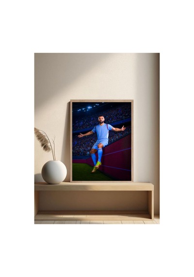 Poster Bordo Mavi Mohamed Salah Ahşap Çerçeveli Tablo Çok Renkli - 907819568 Çok Renkli