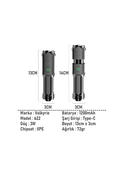 Valkyrie 395nm Uv Mor Işık Şarjlı El Feneri 1200mah Batarya, Type-c Şarj, Hafif Ve Güçlü Tasarım Siyah