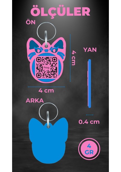Petjoo 1.Bastet Mavi-Pembe Qr'lı Kedi Künyesi