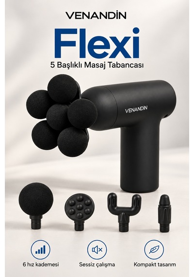 Md-9901 Flexi Darbeli Masaj Tabancası 60w, 6 Kademeli, 5 Başlıklı - Siyah