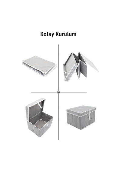 Kapaklı 3'lü Mega + Mini Hurç - Gri Gri