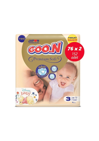Goon Bebek Bezi Premium Soft 3 Beden 76x2 152 Adet 2'li