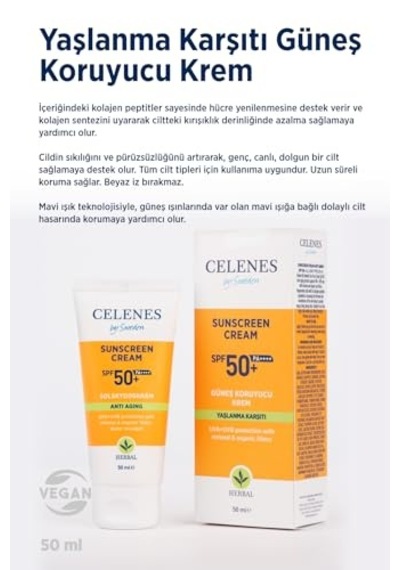Celenes Herbal Yaşlanma Karşıtı Güneş Kremi, 50+ Spf, 50ml