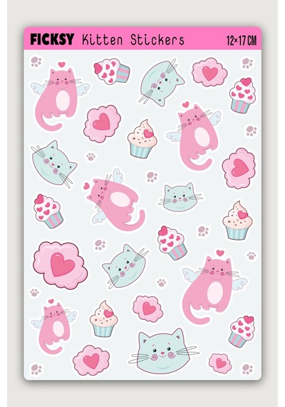 Sevimli Yavru Kedi Sticker Seti - 25 Adet Etiket Çıkartma Diğer